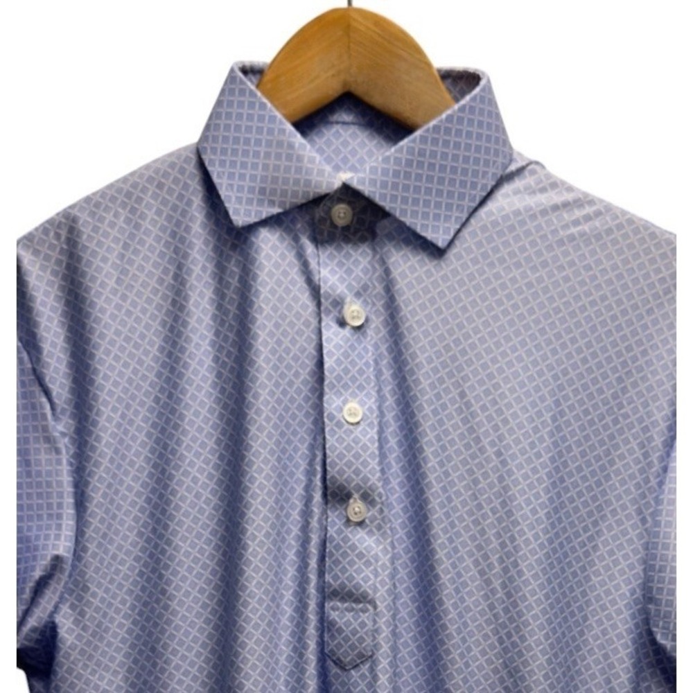 Collars & Co. NEW Mens Small Featherweight Dress Collar Blue Geometric Golf Polo